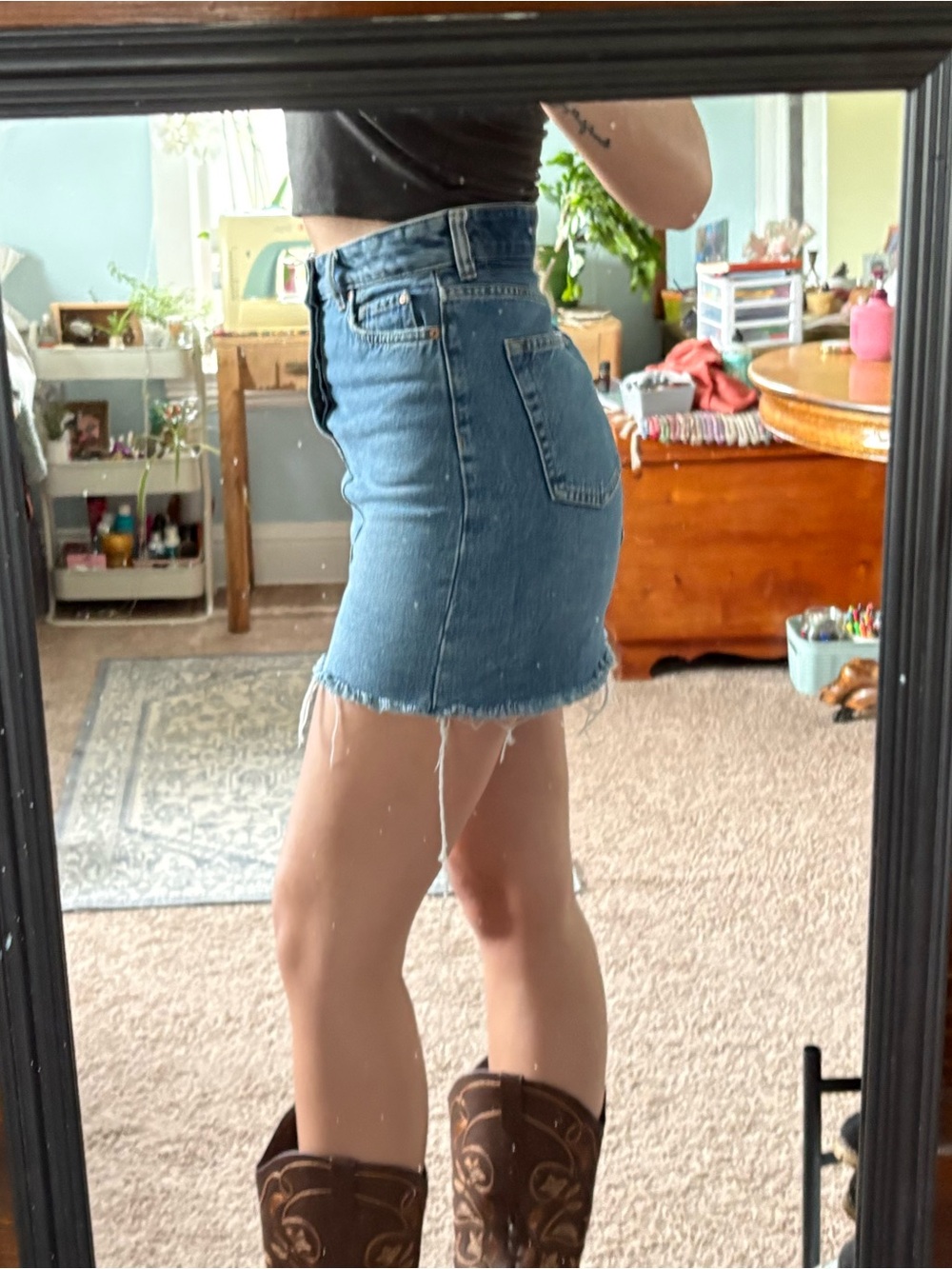 Denim Frayed Hem Mini Skirt - Picture 10 of 10